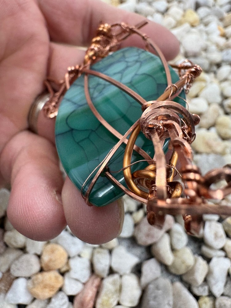 Handmade Wire Wrapped Agate Pendant - Green