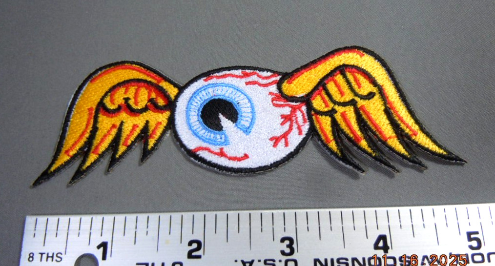 Von Dutch Flying Eyeball Iron-On Embroidered Patch Drag Race Hot Rod Rat Rod