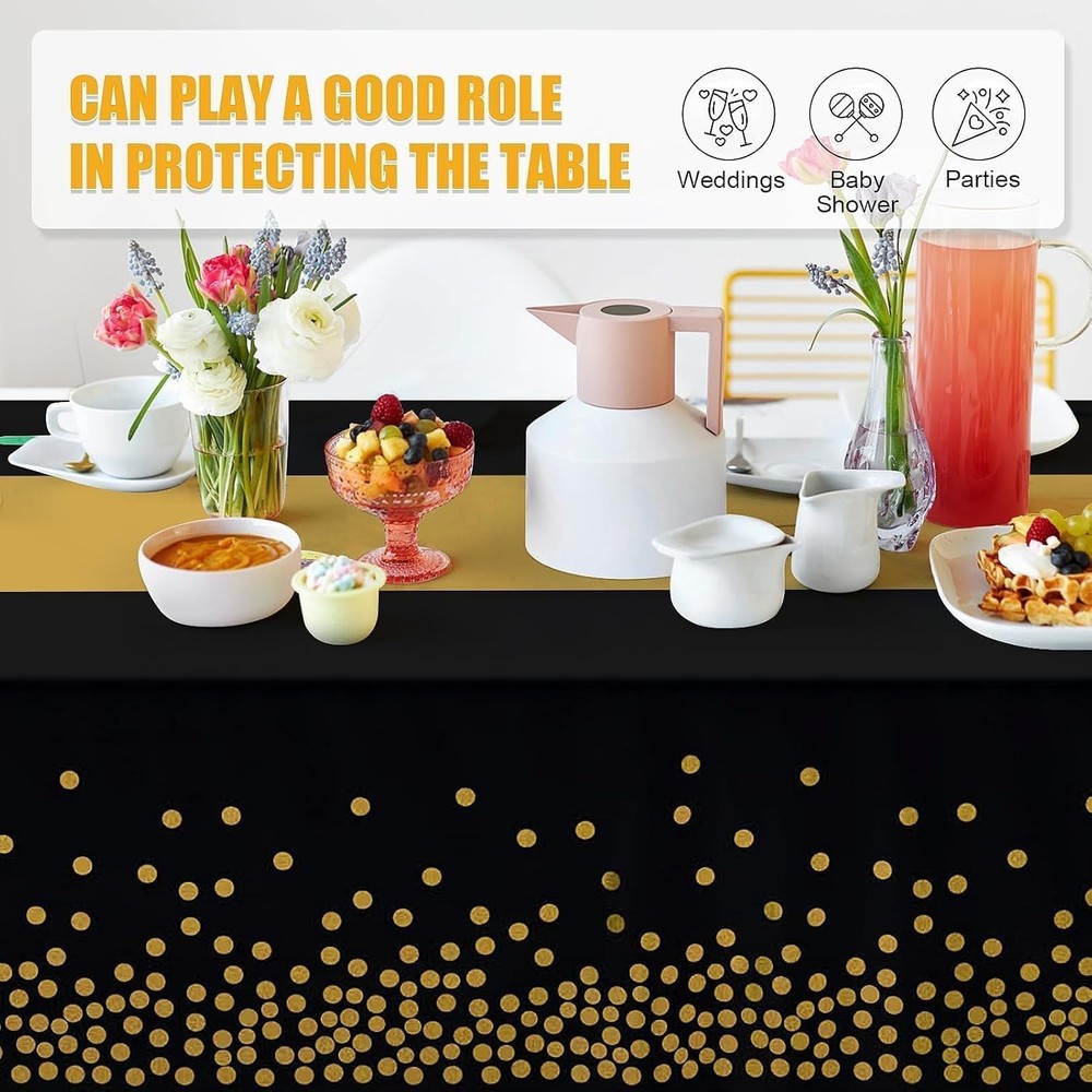 Black Gold Plastic Tablecloths 54x108 3 Pack
