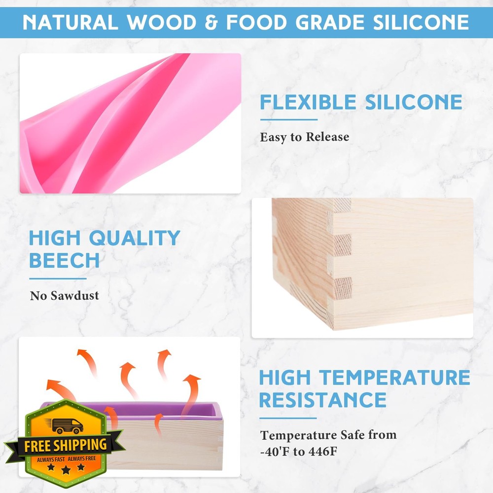 Ziliny 3pc Silicone Soap Molds Rectangular Wood Box DIY Craft