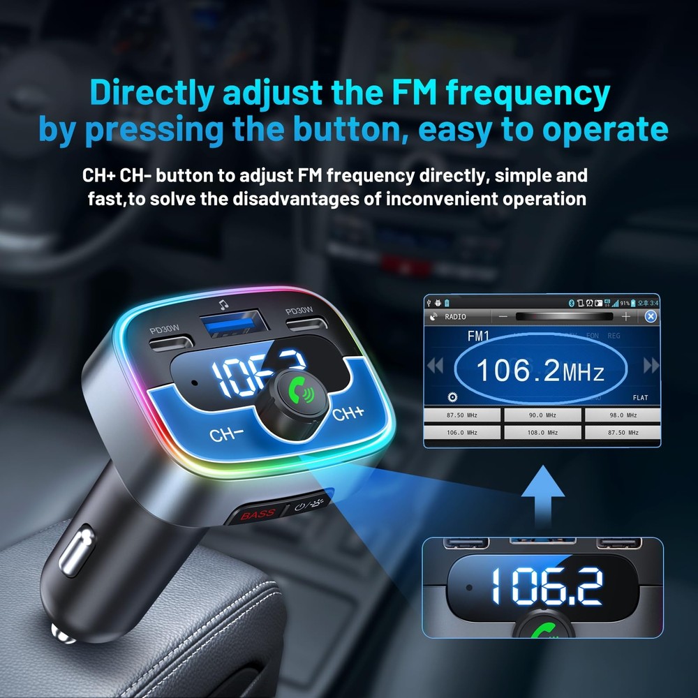 Bluetooth 5.4 Car Adapter 60W Charging USB Bluetooth Adapter for Car,Wireless...