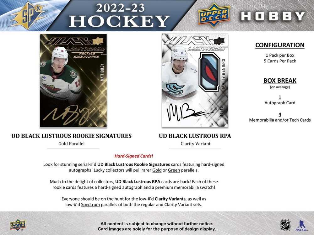 2022/23 UPPER DECK SPX HOCKEY HOBBY BOX