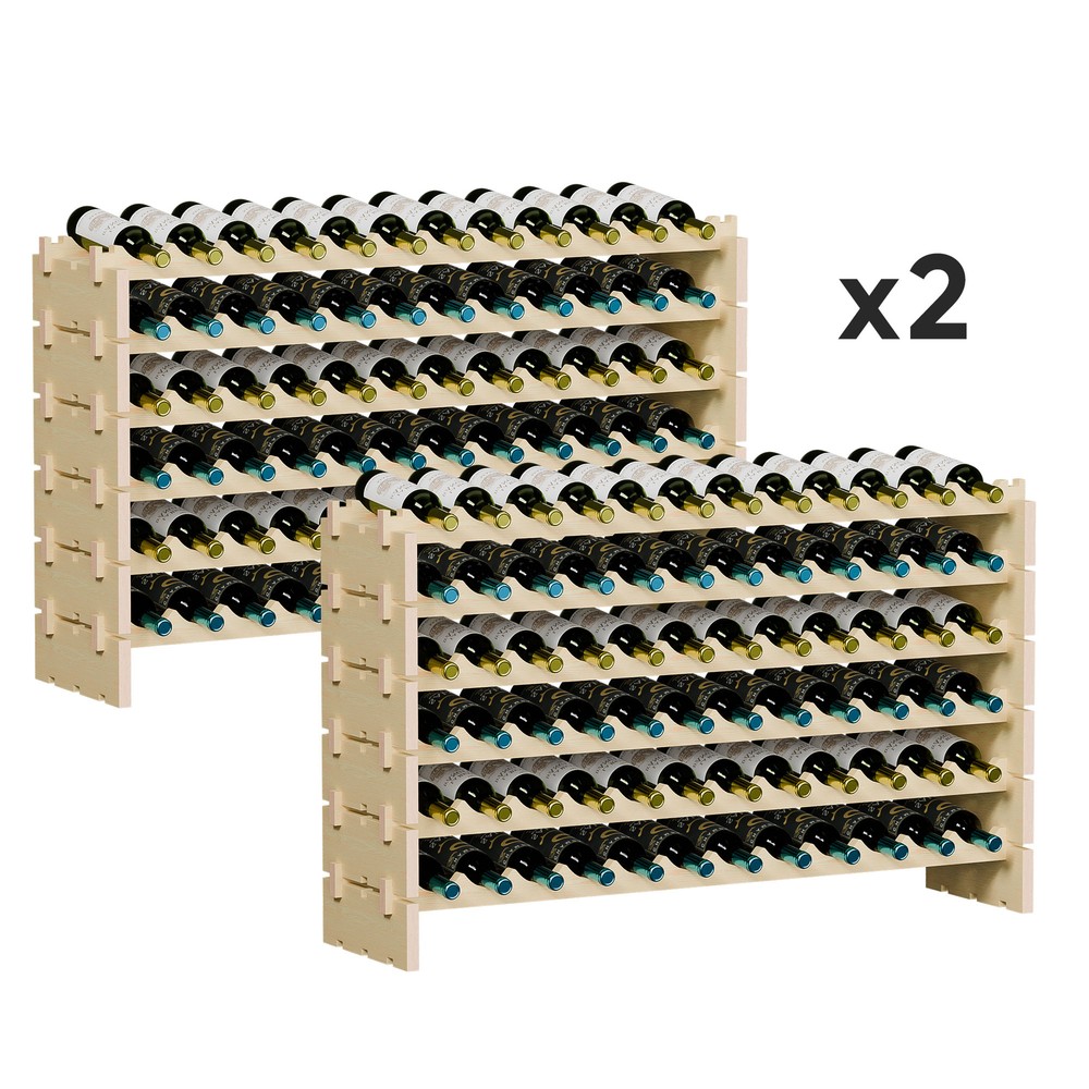 2PCS Wine Rack 96 Bottles Holder Stackable Wine Shelf Kitchen Display Organizer