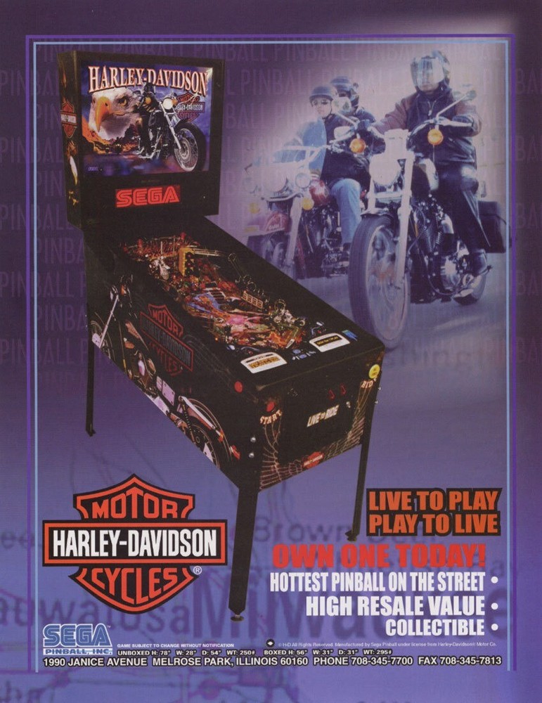 Harley Davidson Pinball Machine Sega Flyer Original Brochure