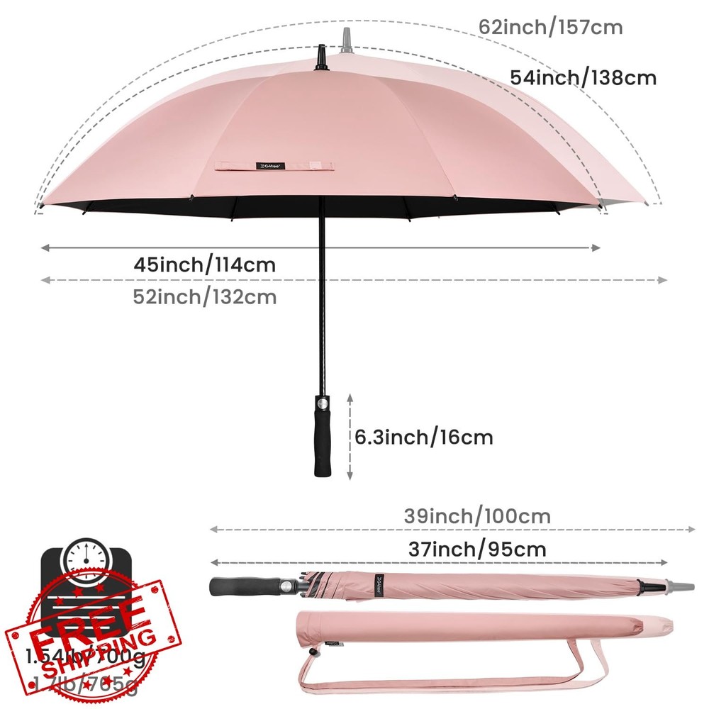 G4Free 54" Windproof Golf Umbrella - UV Protection Auto Open Silver