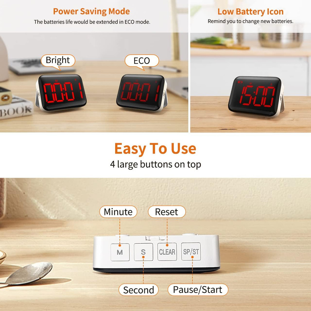 Magnetic Kitchen Timer for Cooking with Count Up Countdown, Digital Timer Batter