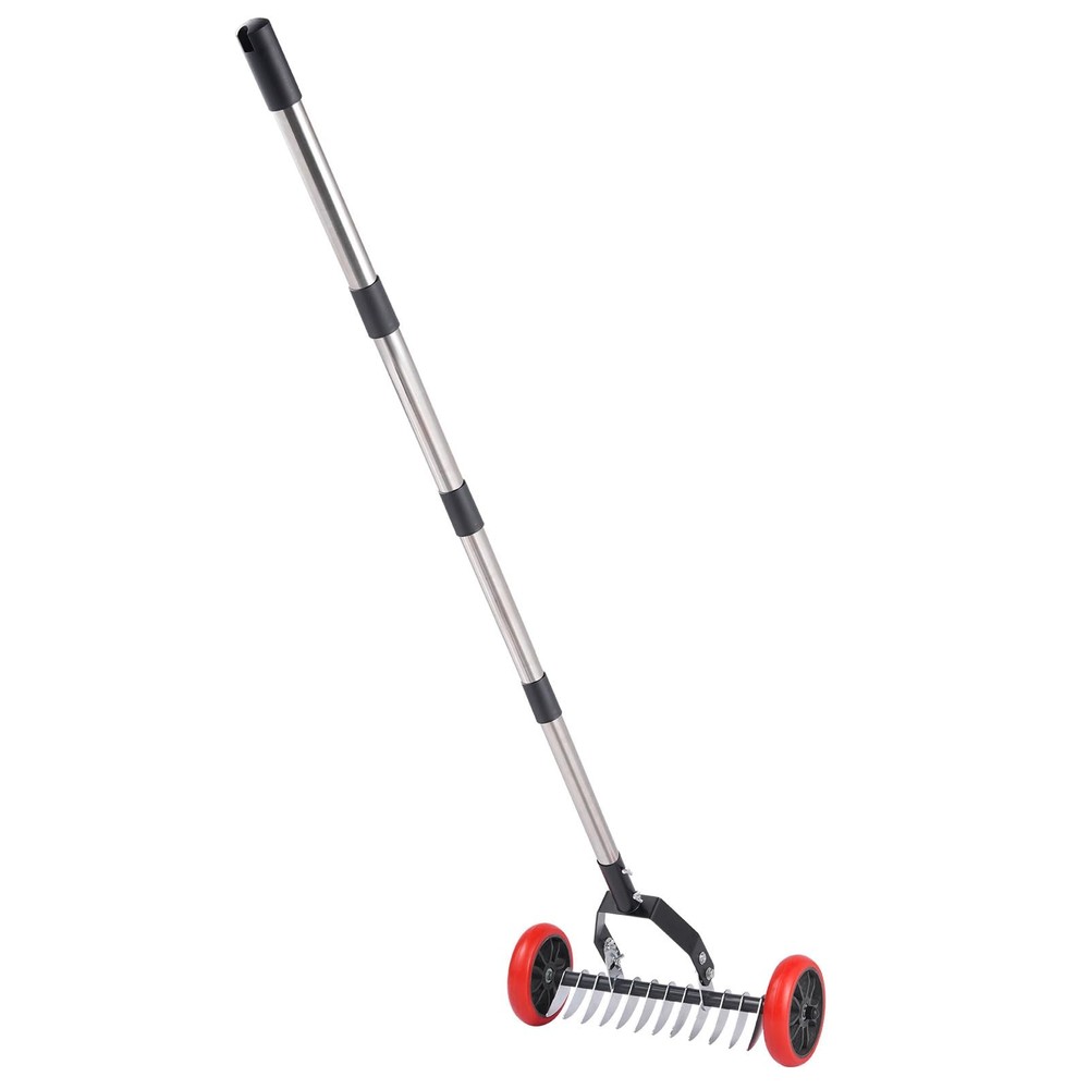 Lawn Thatch Rake with Wheels, Dethatching Roller Rake for Lawn Care, Sturdy S...