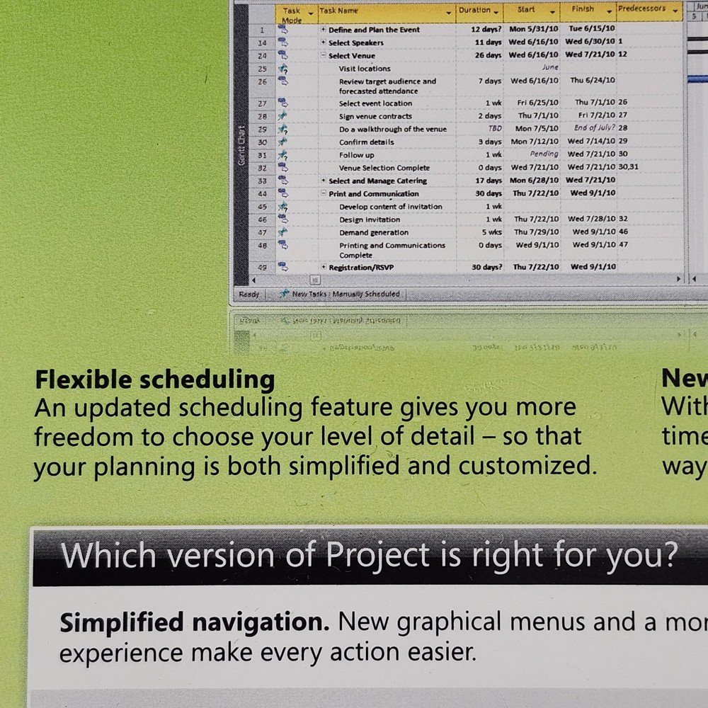 Microsoft Project Standard 2010 DVD Work Management Tool Windows Vista XP Sealed
