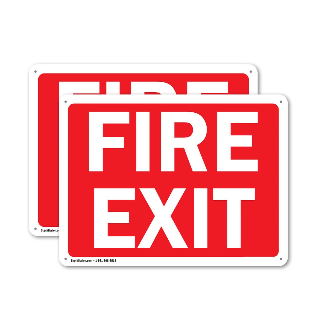 (2 Pack) Fire Exit Sign Decal Metal Plastic