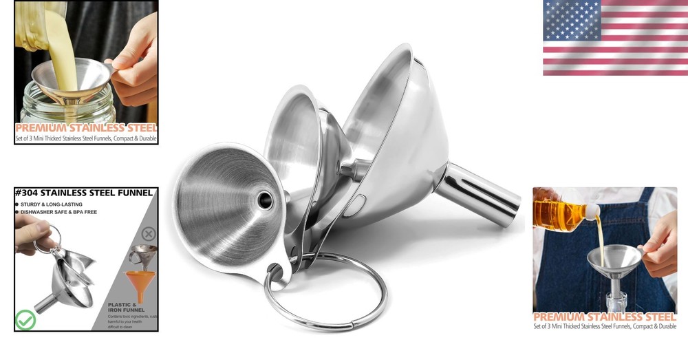Stainless Steel Mini Kitchen Funnel Set - 3 Sizes forEffortless Transferring