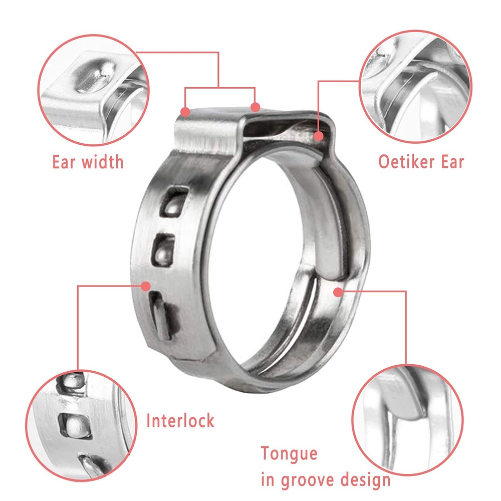 40 Pack 6mm-7mm Single Ear Hose Clamps PEX Cinch 6mm-7mm, Od