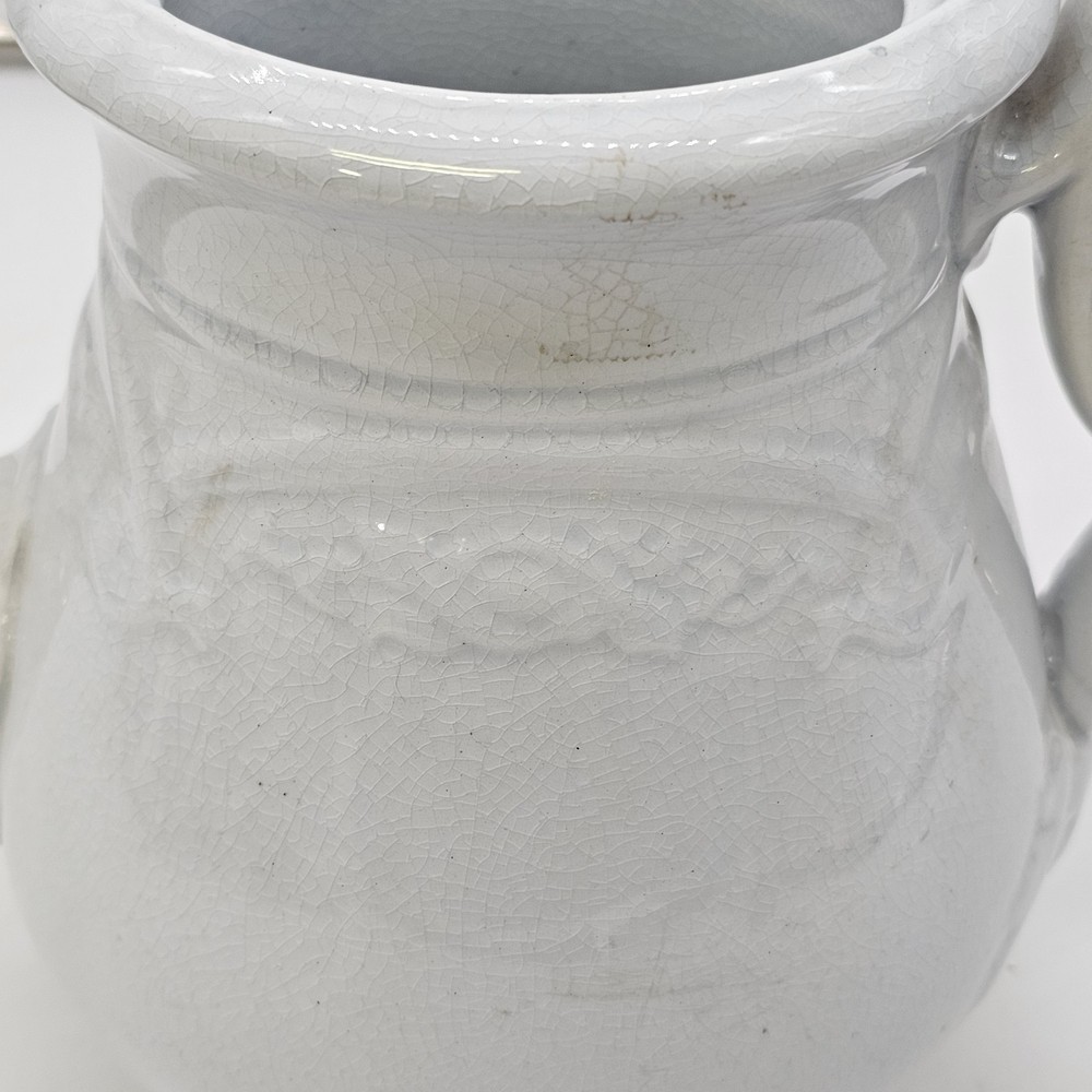 Early White Ironstone Teapot Molded Vine Like Scroll Relief Pattern