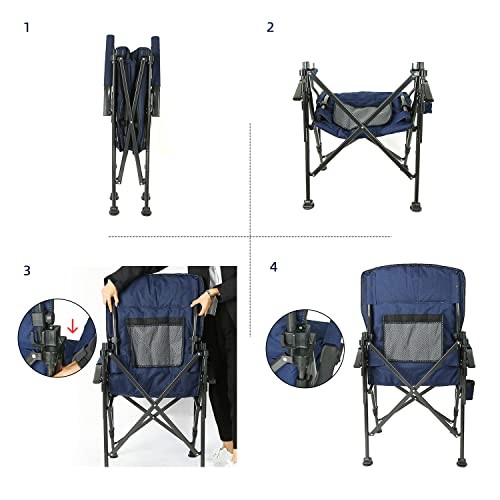 Folding Camping Chair with Storage Pocket and Adjustable Lumbar Support, Navy