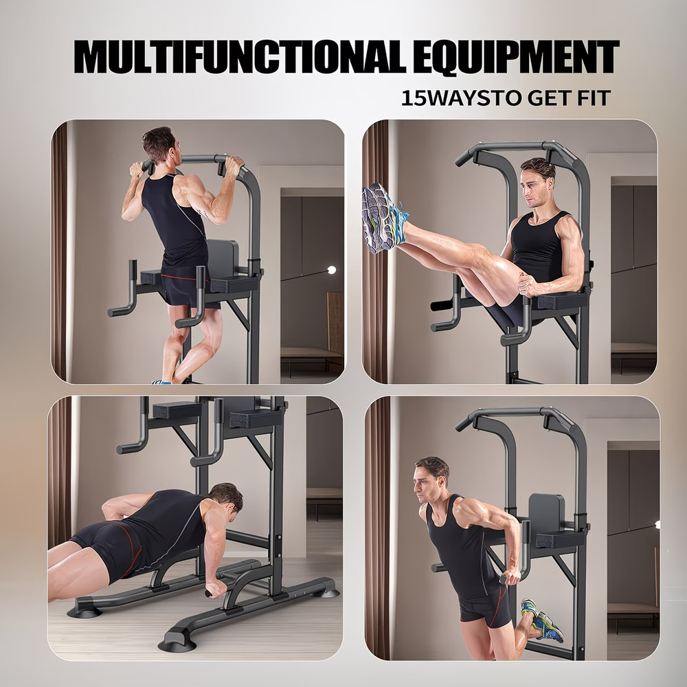 Djustable Height Power Tower Dip Station, Multi-Functional Strength Training Fit