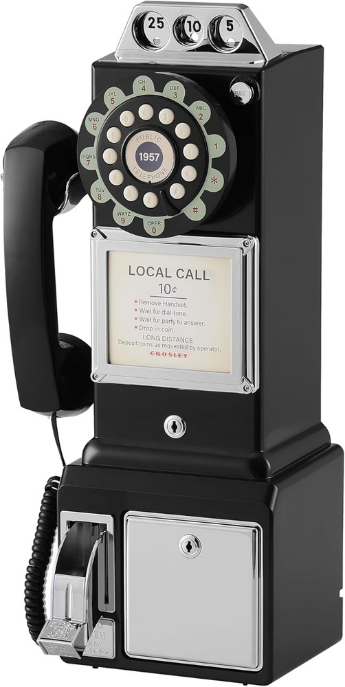 CR56-BK 1950'S Payphone with Push Button Technology, Black