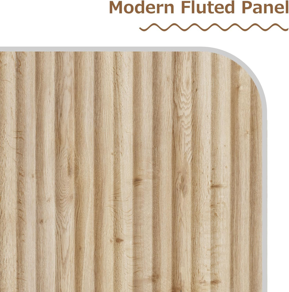 Modern Fluted Buffet Cabinet with Storage, 2 Doors & Adjustable Shelf, Oak