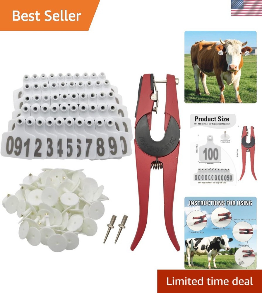 100 Durable Cattle Ear Tags with Applicator for Effective Livestock Management