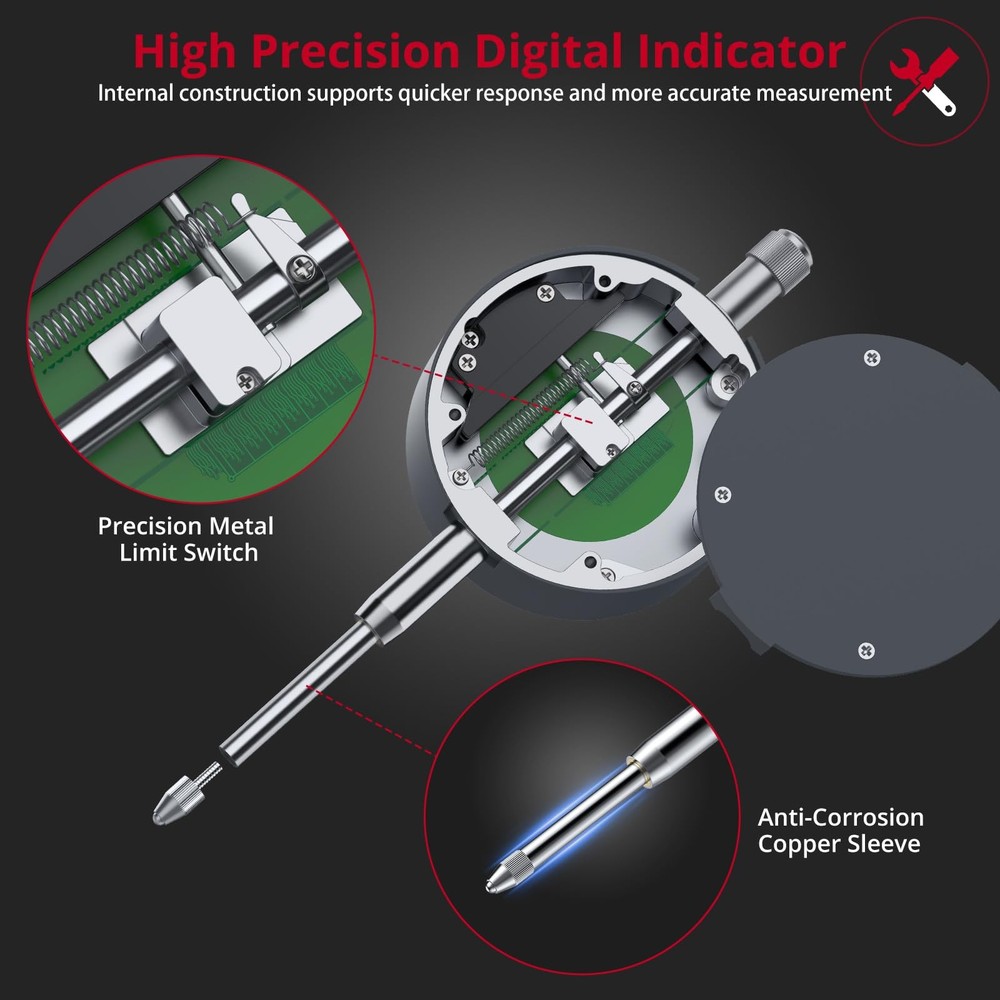 Digital Dial Indicator 1inch/0.0005inch LCD Display Electronic Dial Test Indi...