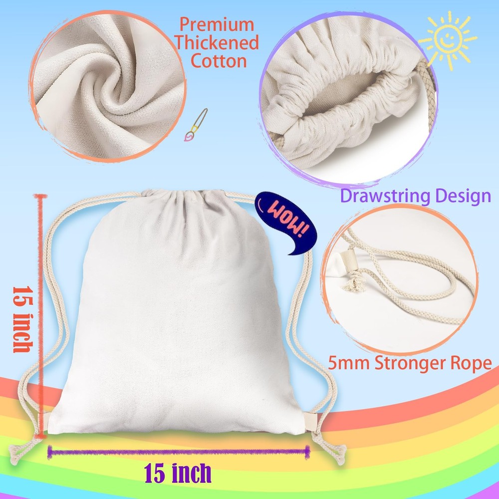 UNBOXING MOMENTS Drawstring Bags 24pcs White Thickened Fabric Medium,