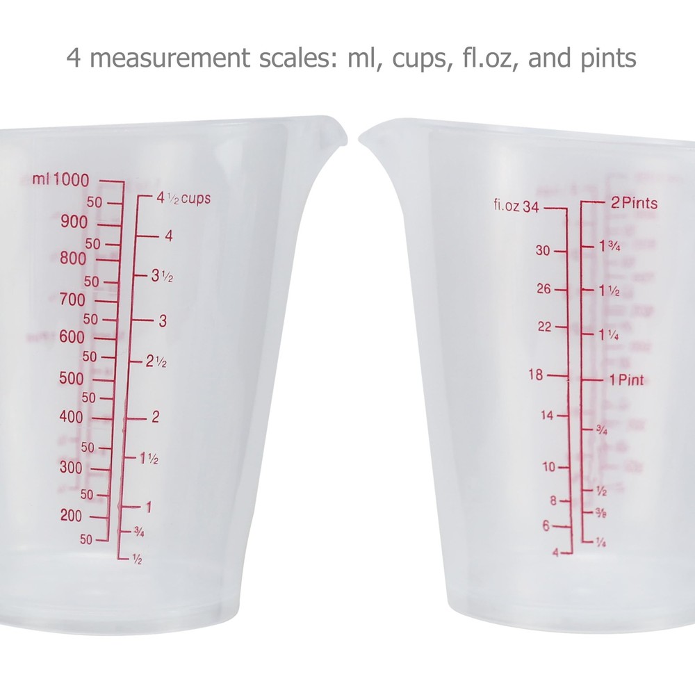 Plastic Measuring Cups Pitcher 1000ml x 4, Mixing Cooking Baking DIY Craft