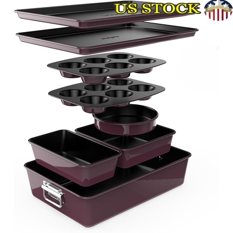 8 Piece Nonstick Bakeware Set Oven Safe Stackable Carbon Steel Dishwasher Safe