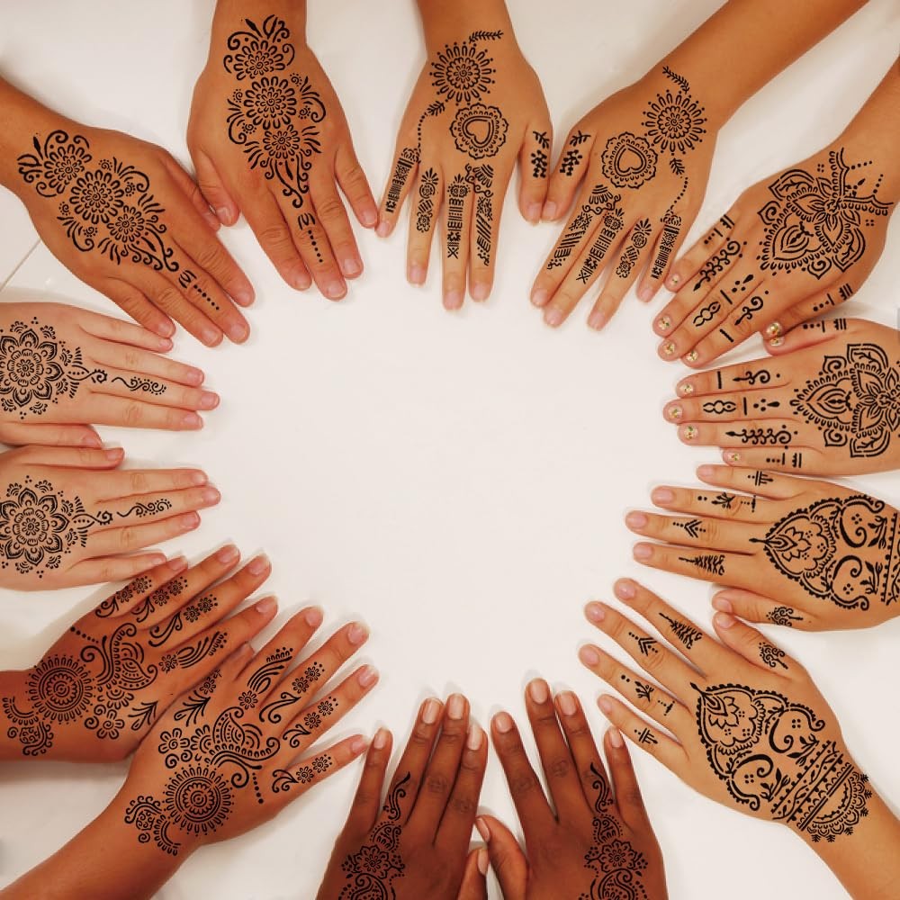 18 Sheet Henna tattoo kit Temporary Tattoo Stencils, Hands Medium, Black