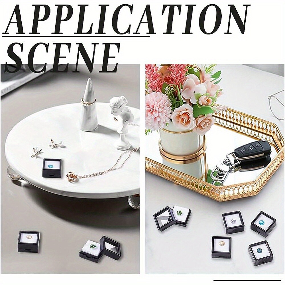 36Sets Black Display Box Plastic Transparent Bare Stone Box Black