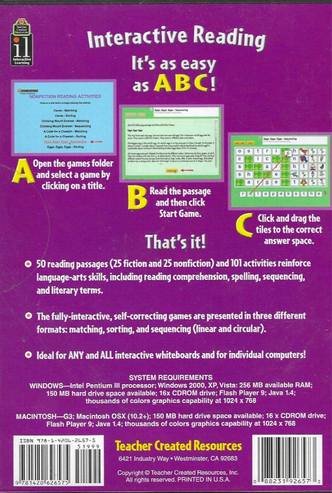 Reading Fiction Non Fiction, Gr4 Interactive Whiteboards, Windows Mac Teachers,