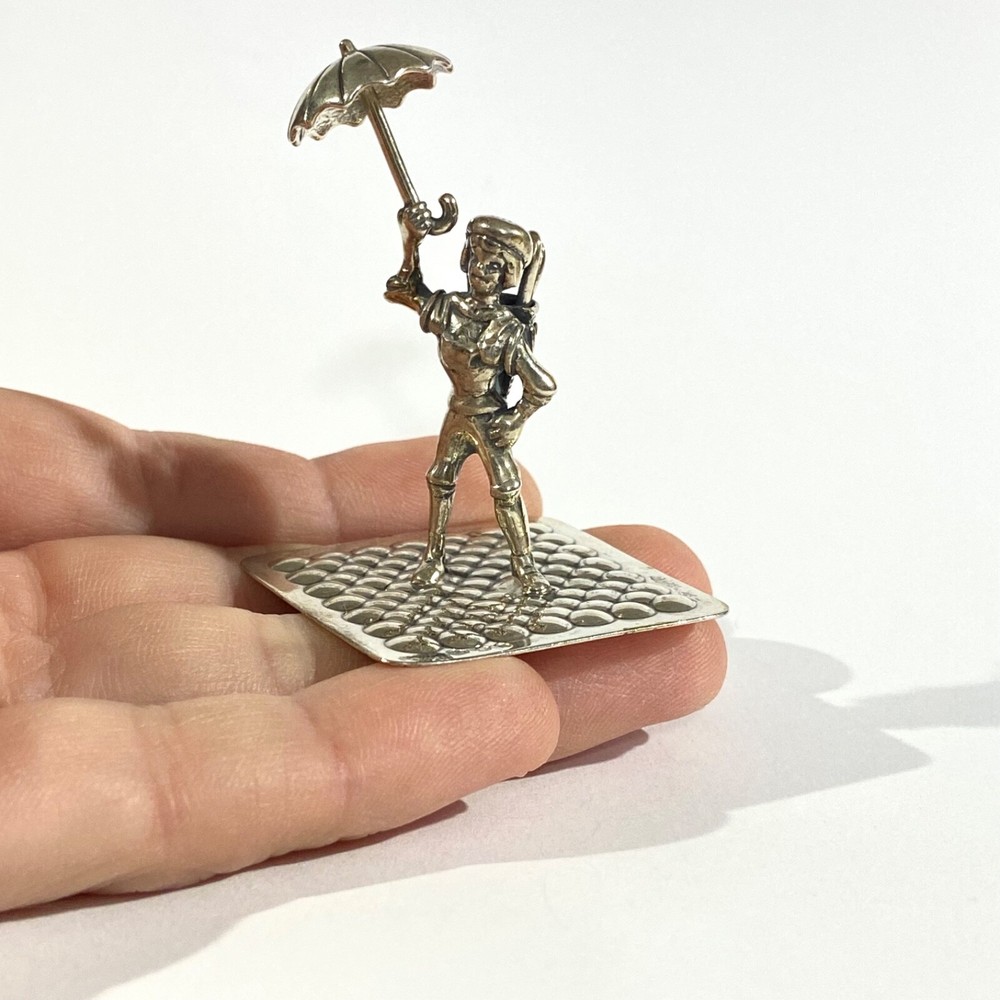vintage solid silver Man with umbrella miniature, hallmarked Dutch figurine