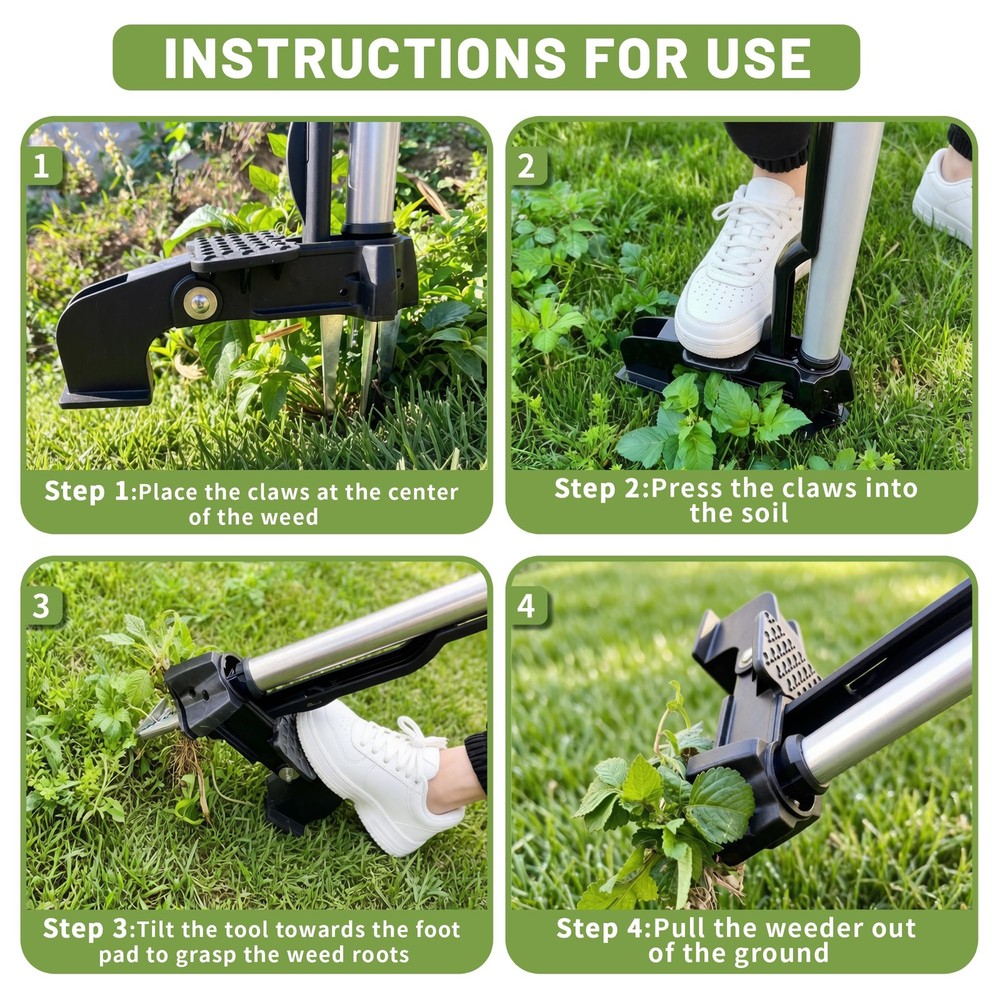 Standing Weed Puller Tool with 4 Claws, Upgraded Weed Remover Tool with Long ...