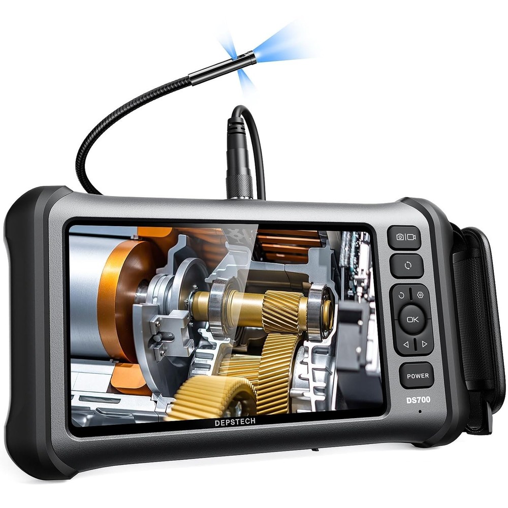 Endoscope, 7'' IPS Screen Borescope Camera with Light, Triple-Lens Inspection Ca