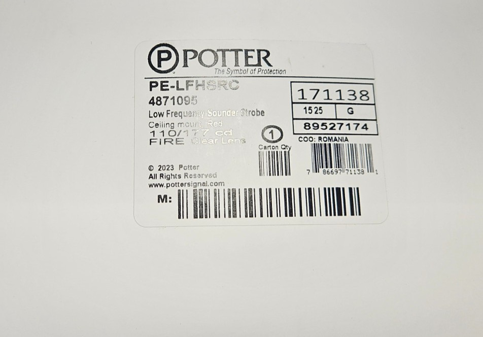 Potter PE-LFHSRC Red Ceiling Sounder Strobe