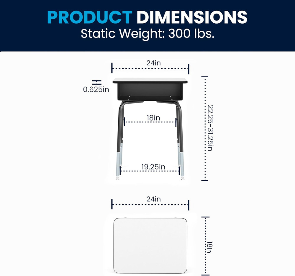 Billie Open Front Student Desk for Classrooms or Remote Learning, Height Adjusta