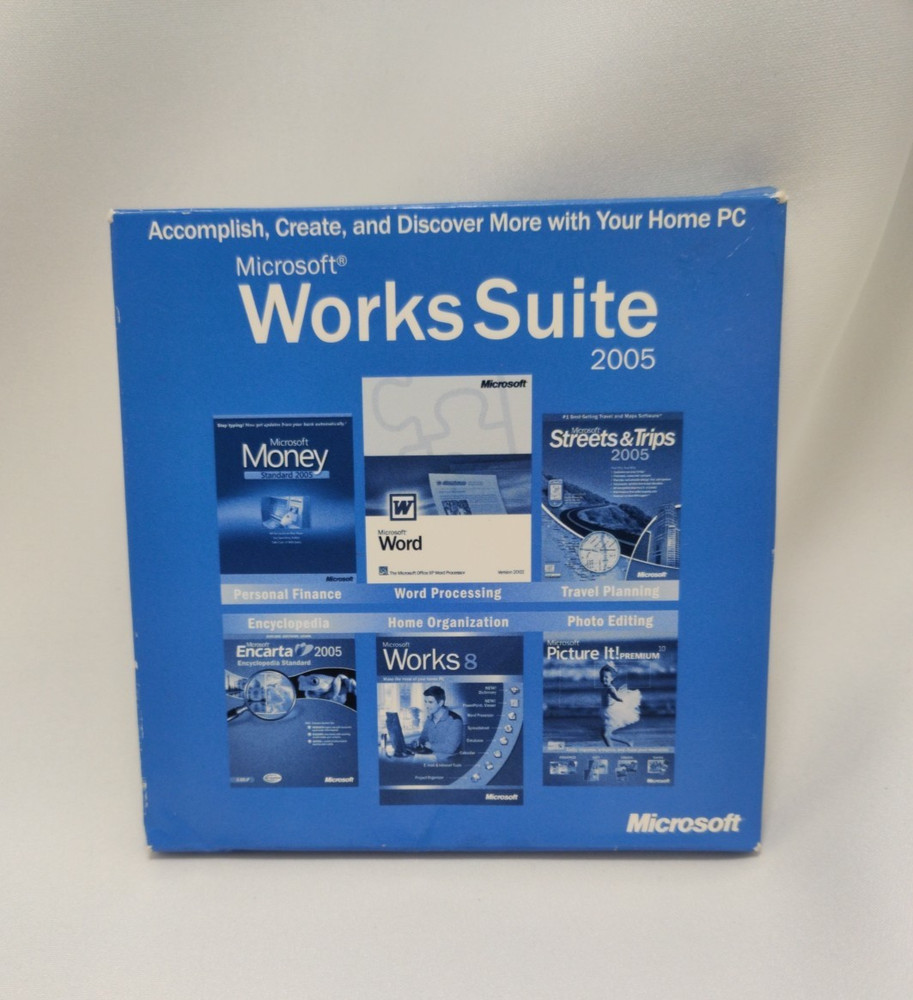 Microsoft Works Suite 2005 Software MS Money CD Set with Key 5 Disks Computer