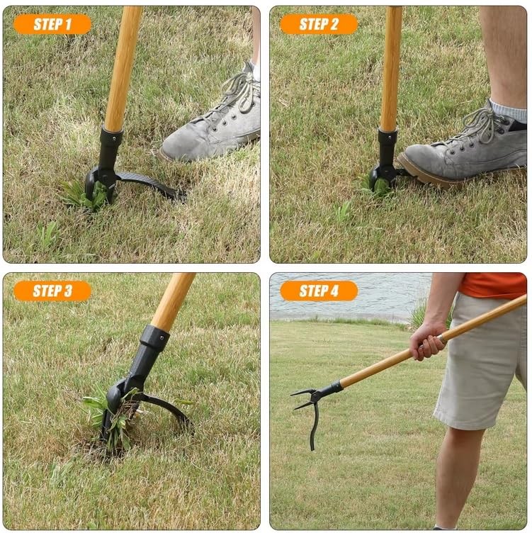 MLHpeak Stand Up Weed Puller Tool with Long Handle, 3-Section Bamboo...