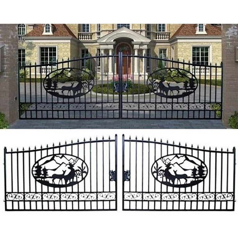 20' Greatbear Driveway Dual Swing Wrought Iron Gate Deer