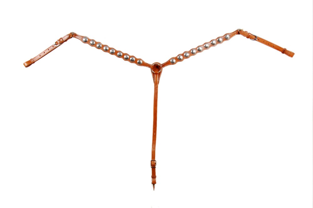 Western Natural Silver Engraved Conchos Studded Breast Collar