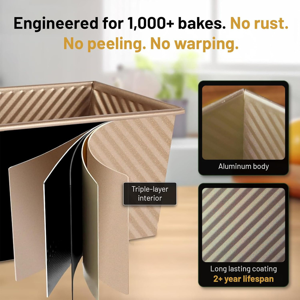 5-Pack Pullman Loaf Pan with Lid – Sourdough Loaf Pan Set, Includes Dough Scrape