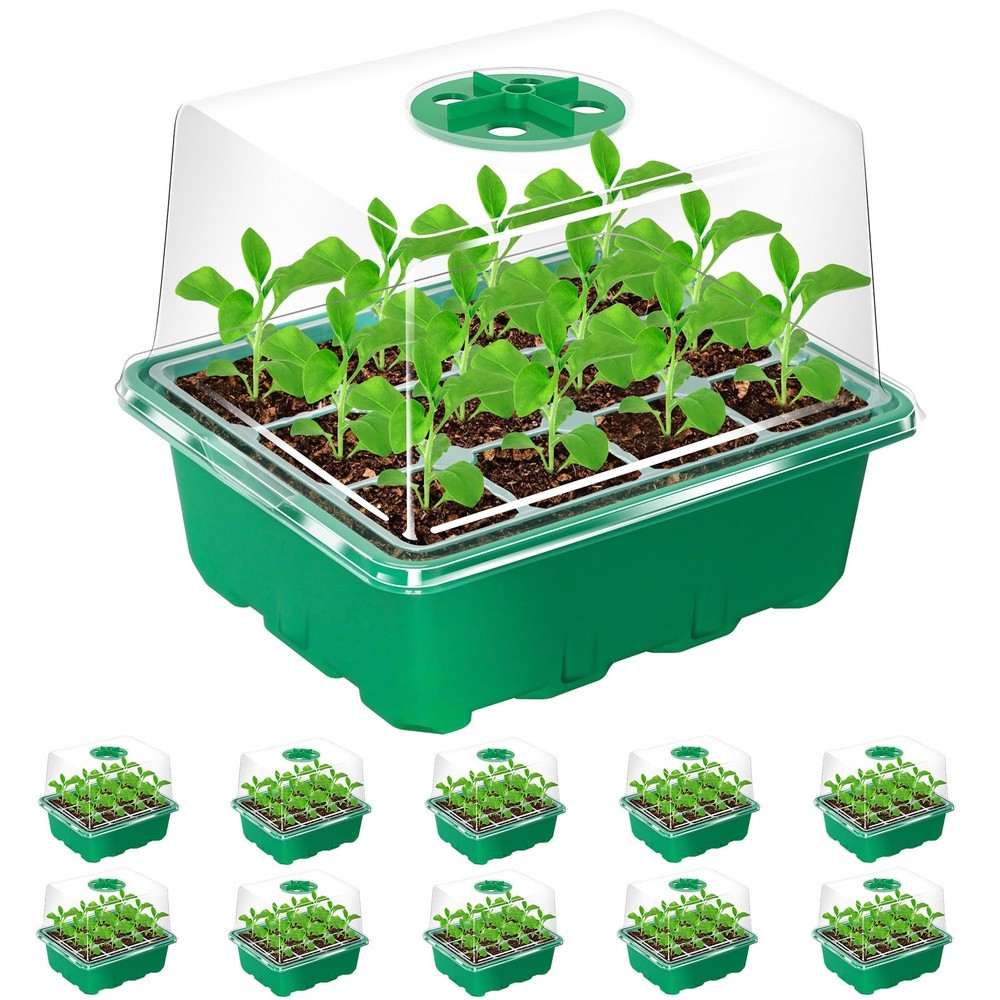 10 Packs Seed Starter Tray with Elevated Lid, 120 Cells Thicken Seed Starting...