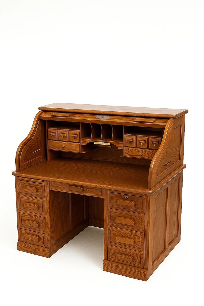 Vintage Solid Oak Roll-Top Desk – Classic Beauty with Timeless Functionality