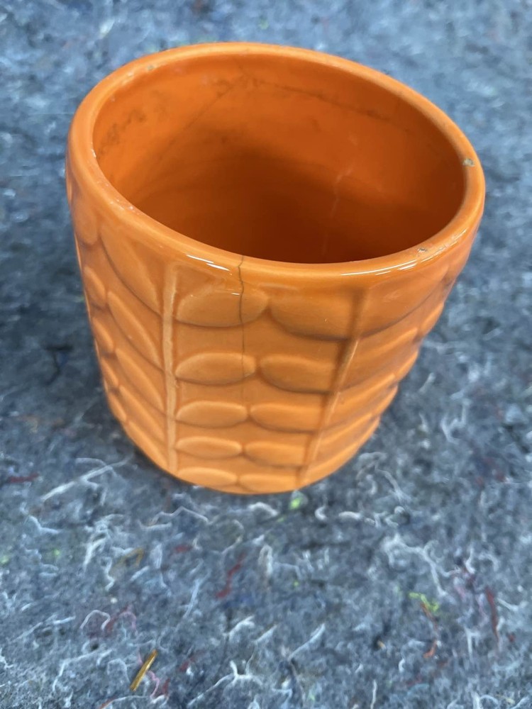 Orange Planter Leaf Pattern Pottery