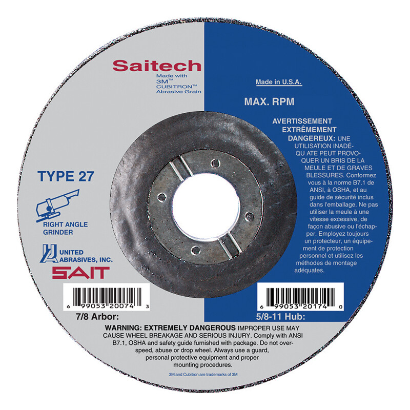 Saitech Ultimate Performance Ceramic Abrasive 4-1/2 Grinding Wheel Type 27 QTY25