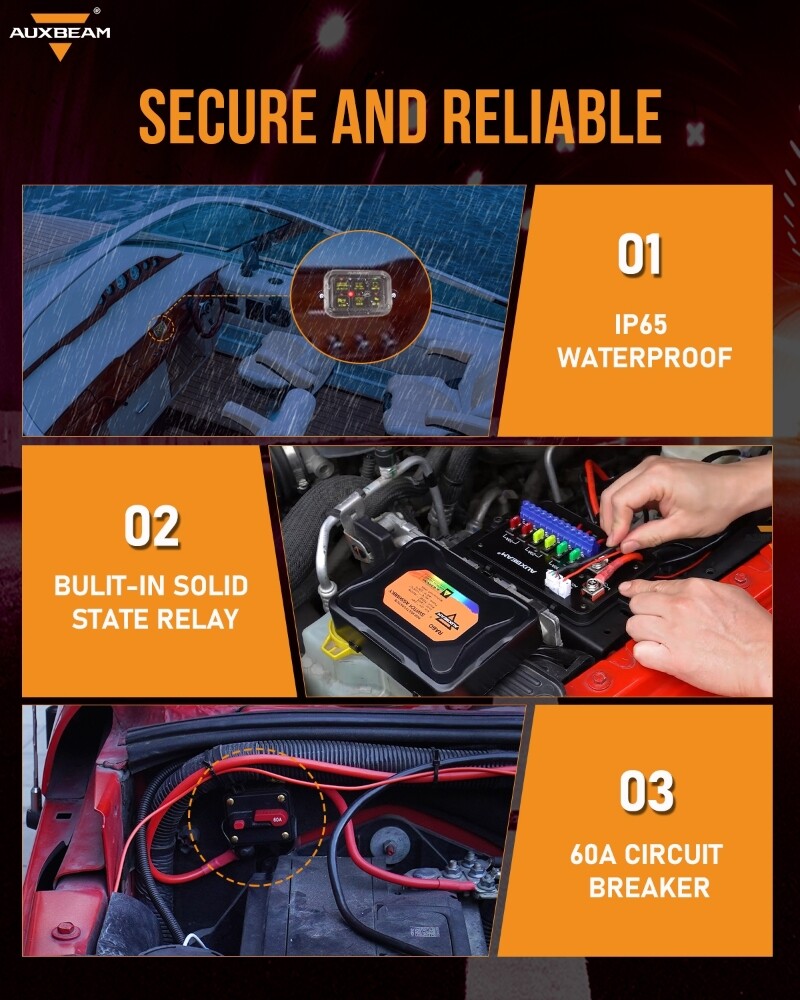 AUXBEAM 6 Gang RGB Switch Panel Toggle LED Light Circuit Relay System Controller