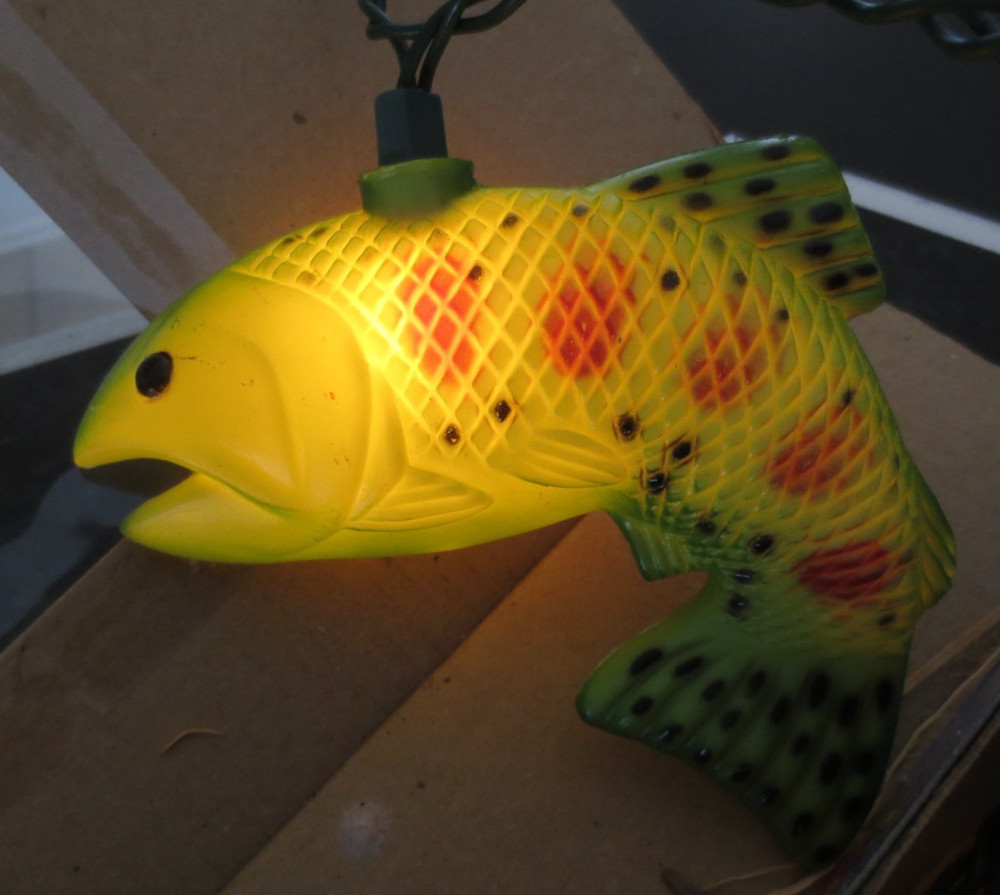 Vintage Mess-O-Trout String Lights Fish Decor 14' Each Primal Lite 2 Boxes Works