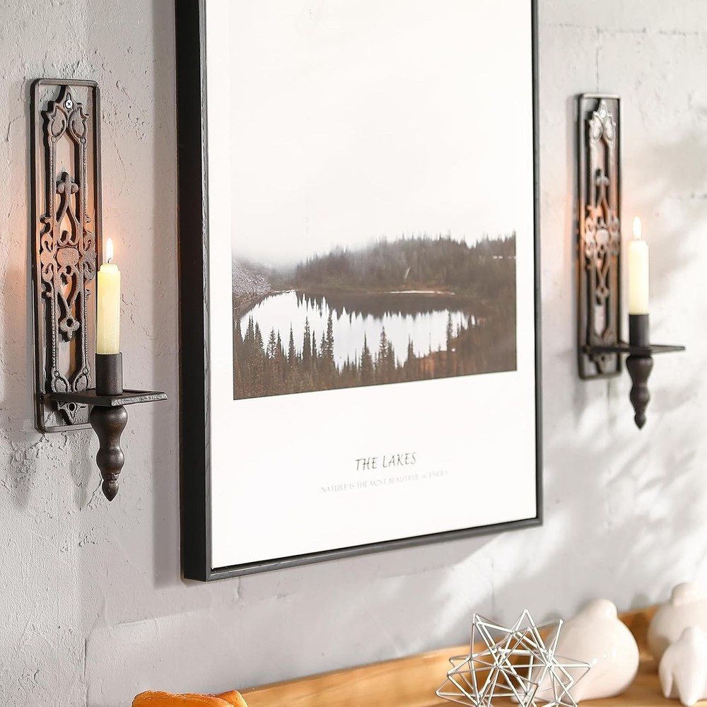 Wall Candle Sconces Set of Two, Cast Iron Wall Sconce Candle Holder, Rectangular