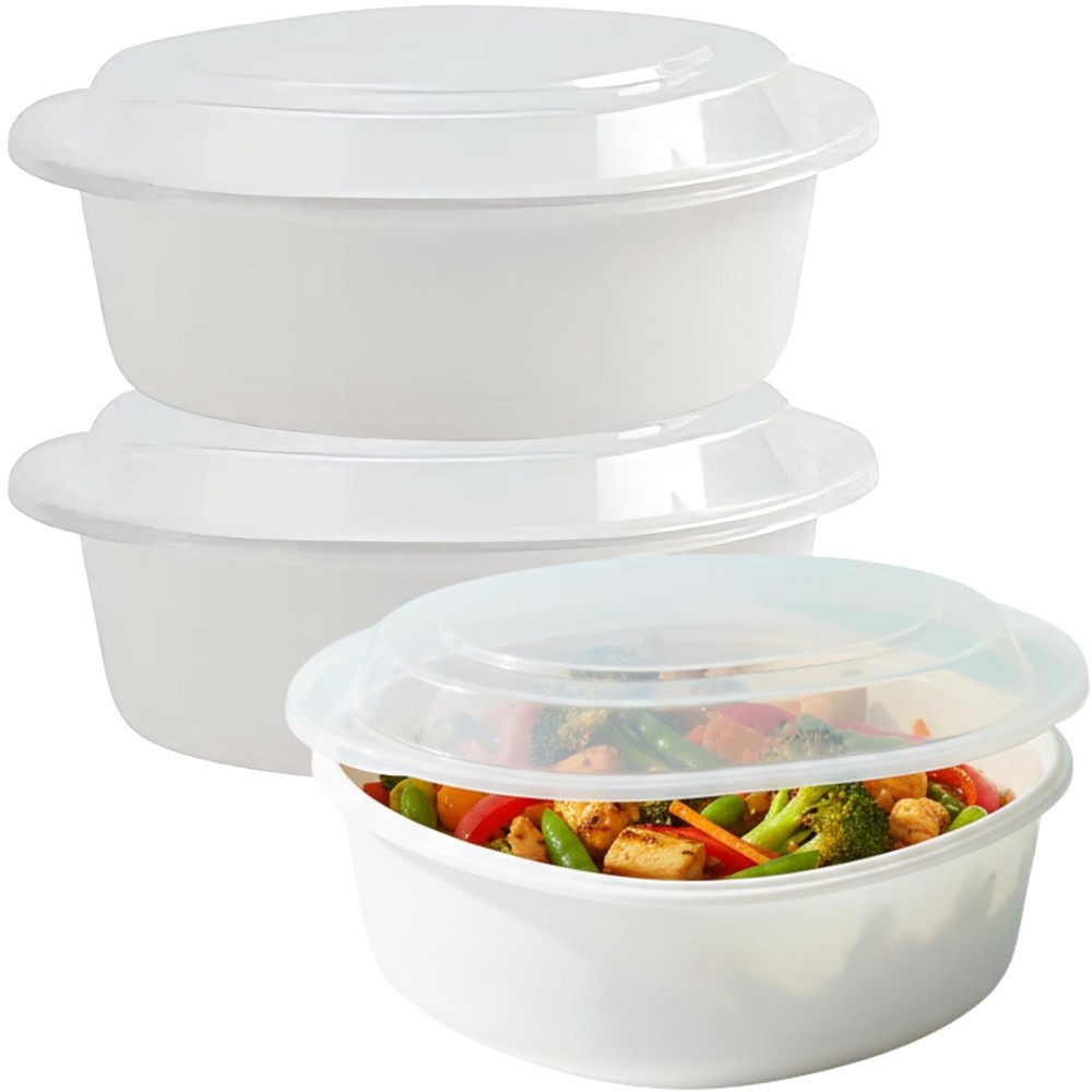 Food Storage Containers 9 Inch Round 6 Pack Reusable Stackable White