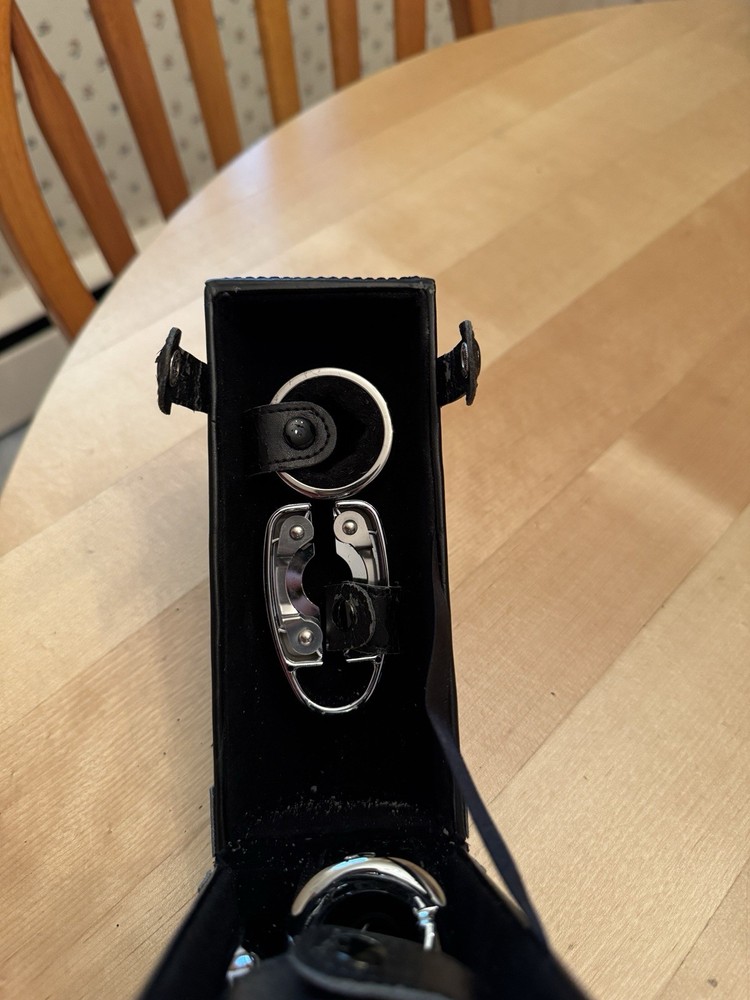 Fancy Chrome Corkscrew Set With Case Black Leather And Soft Interior