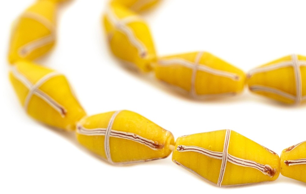 Yellow Java French Cross Beads 14mm Indonesia Bicone Glass Large Hole