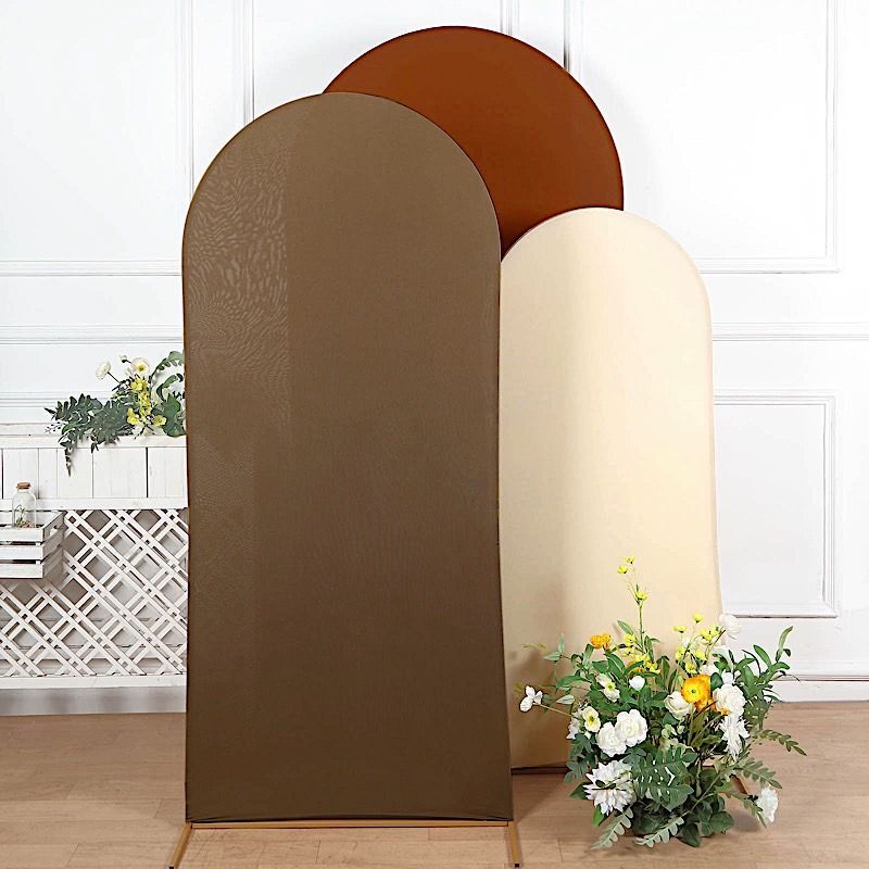 3 MIXED NATURAL Matte Fitted Spandex Round Top Arch Backdrop STAND COVERS Set