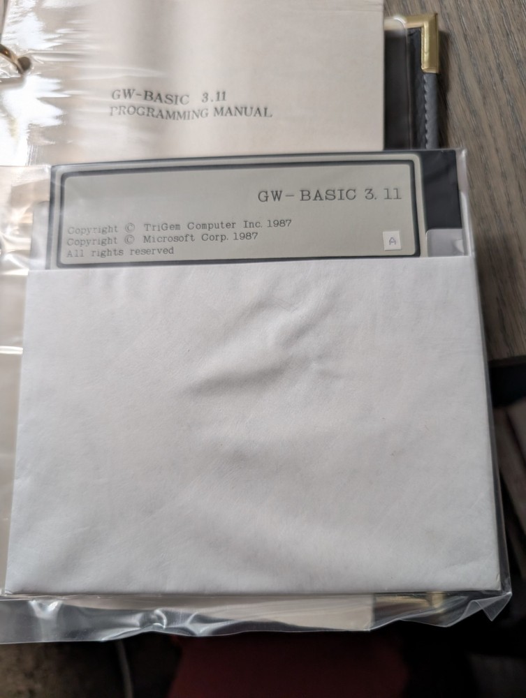 GW-BASIC 3.11 Binder Set–Programming Manual & 5.25" + Floppy Disk (1987, Sealed)